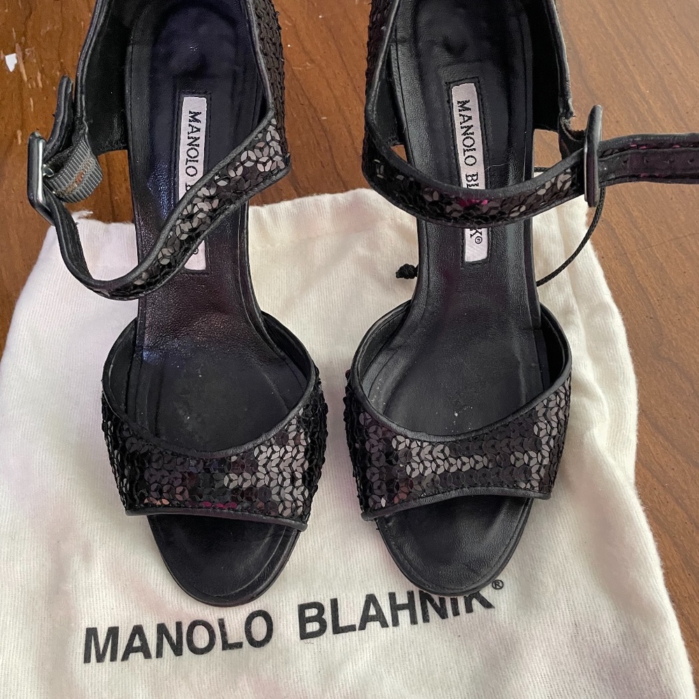 Monologue Blahnik Sequin Black Heel